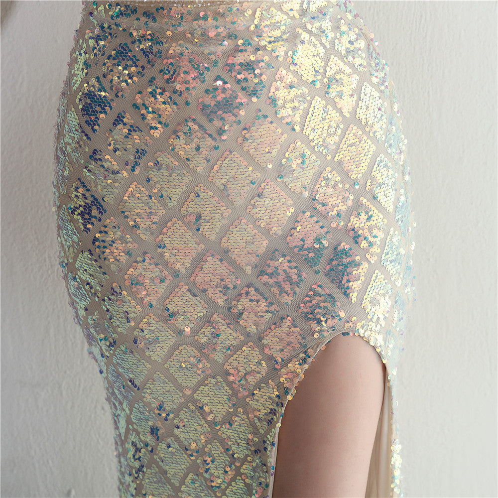 Sequined Strap Slit Bodycon Sexy Long Evening Dress 41