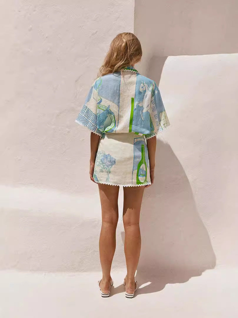 Women Lace Printed Top and Shorts Two Piece Set 5