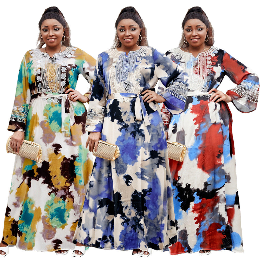 Plus Size women's clothing Chic elegant lace Patchwork loose Casual long dress 13