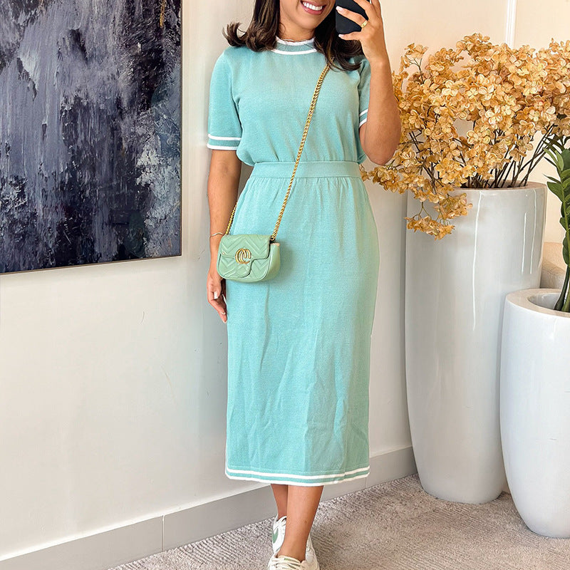 Women Summer Short Sleeve Slit Solid Dress 7