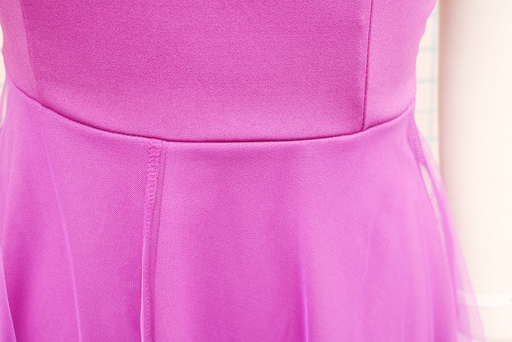 Women One Shoulder Sleeveless Mesh Patchwork Dress 27