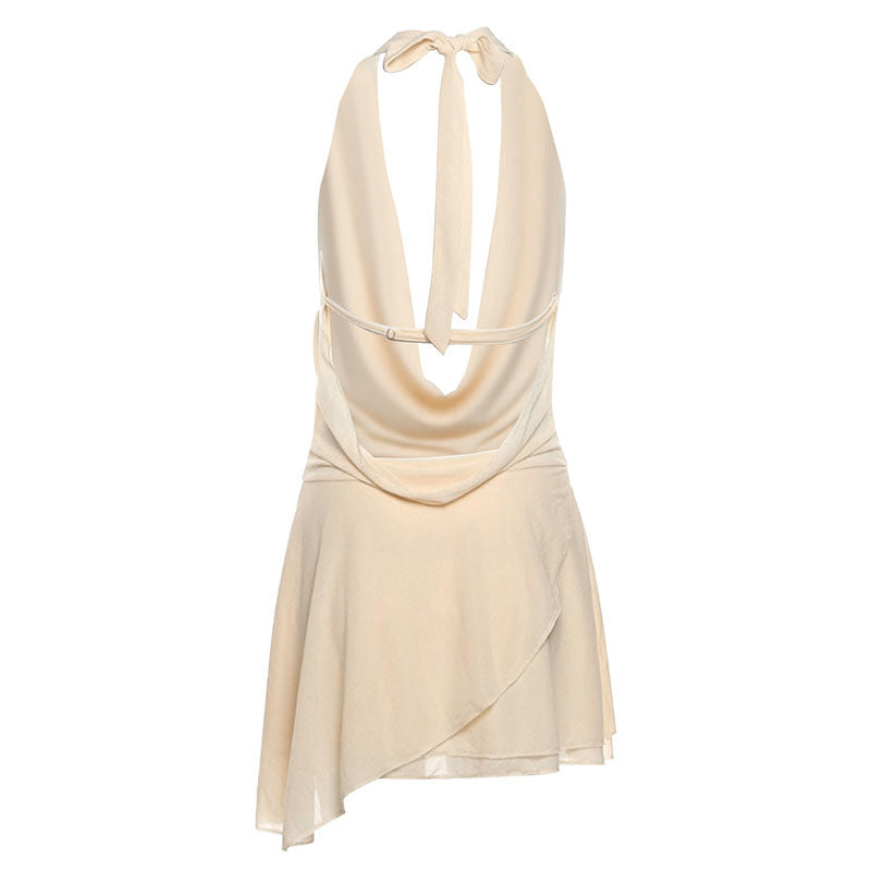 Asymmetrical Halter V-Neck Low Back Dress 15