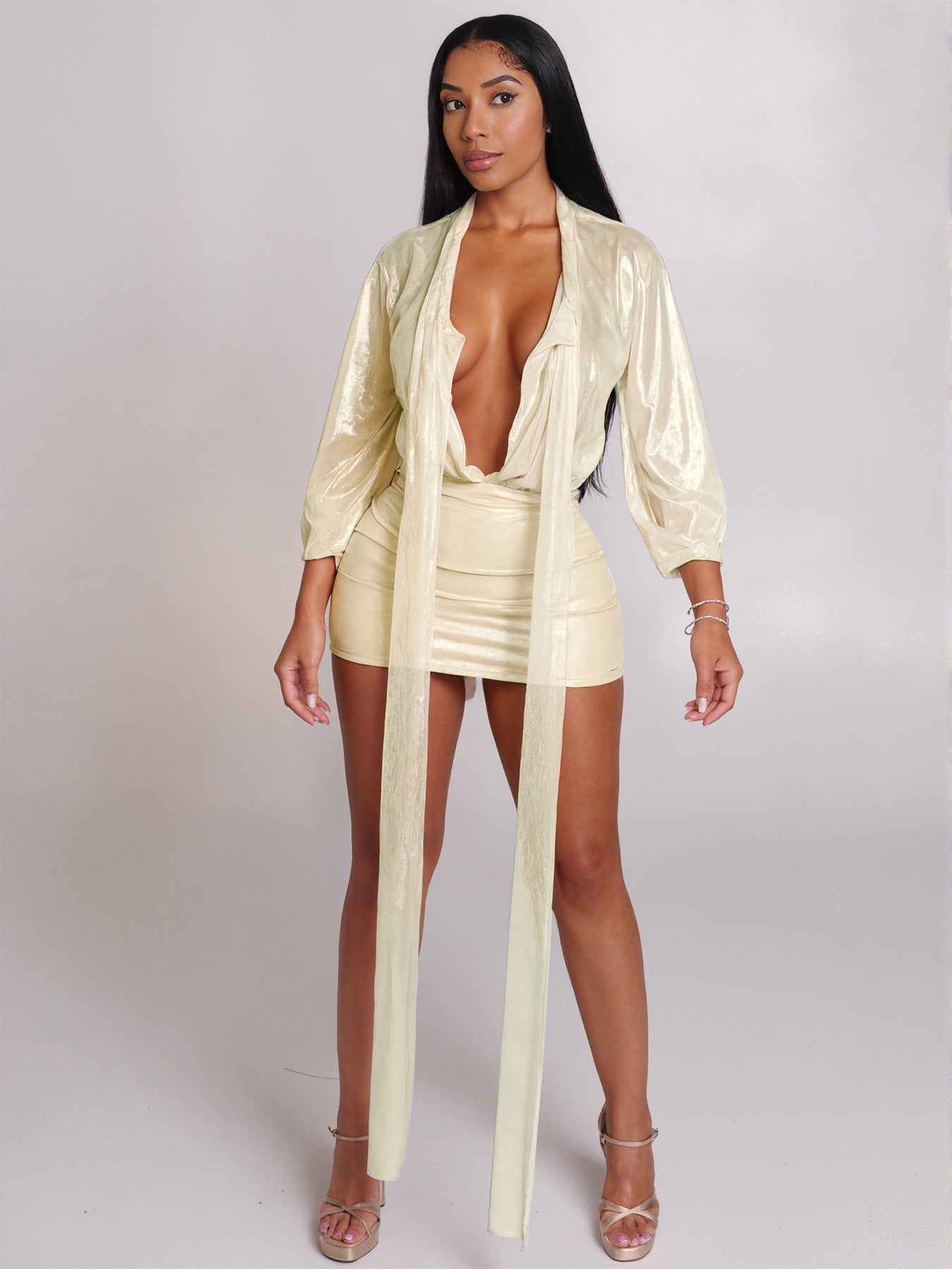 Women Fall V-Neck Ribbed Sexy Dress 5