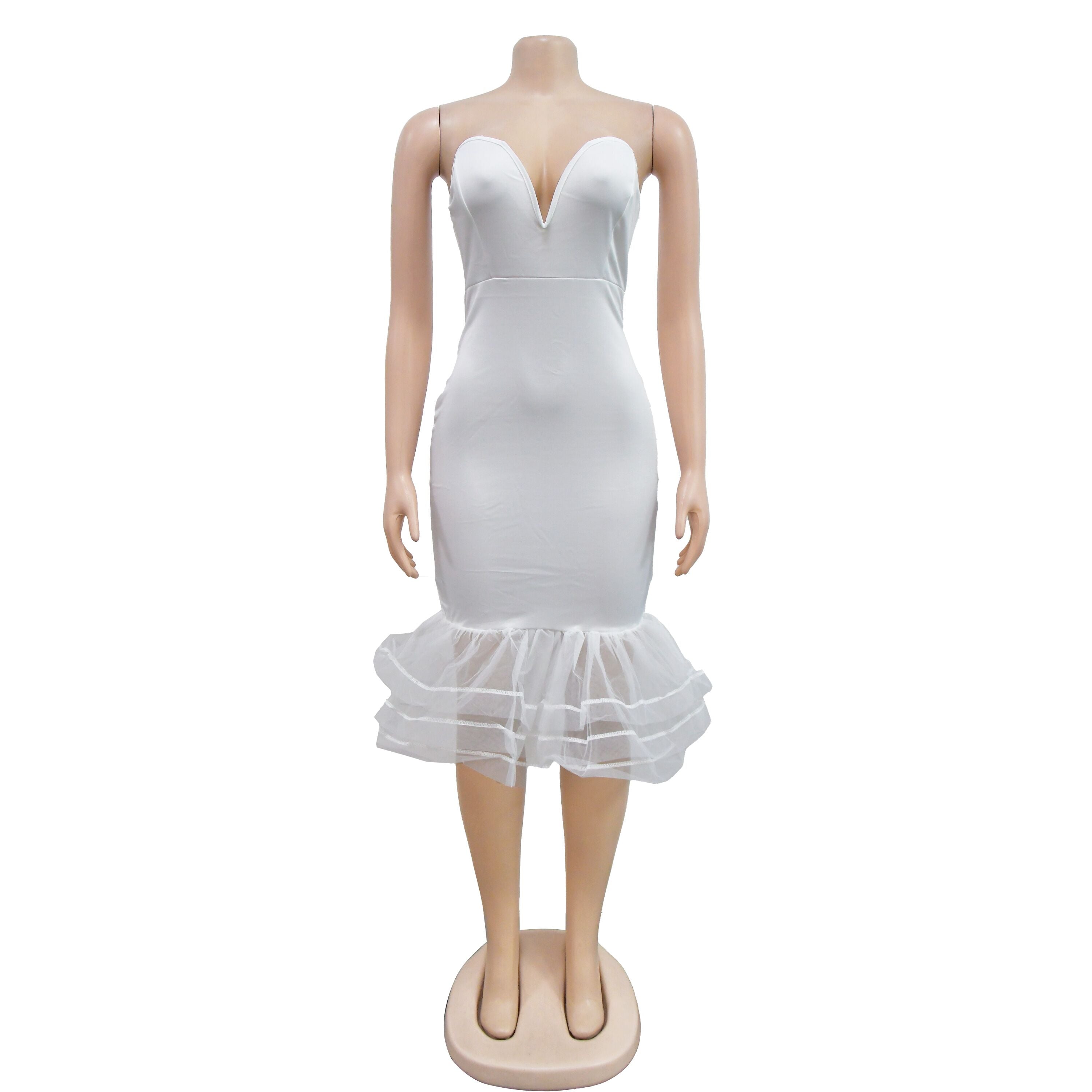 Women's Solid Color Sexy Strapless See-Through Mesh Bodycon Dress 23