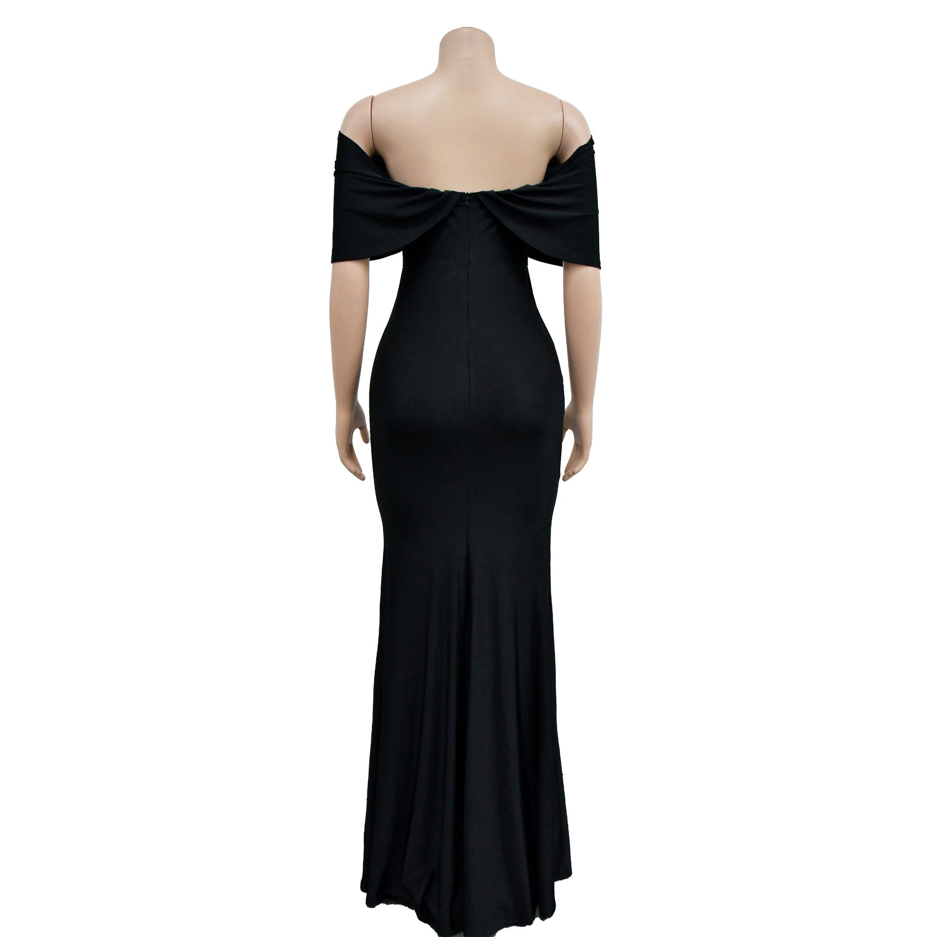 Women's Fashion Solid Color Off Shoulder Deep V Low Back Mermaid Dress 19