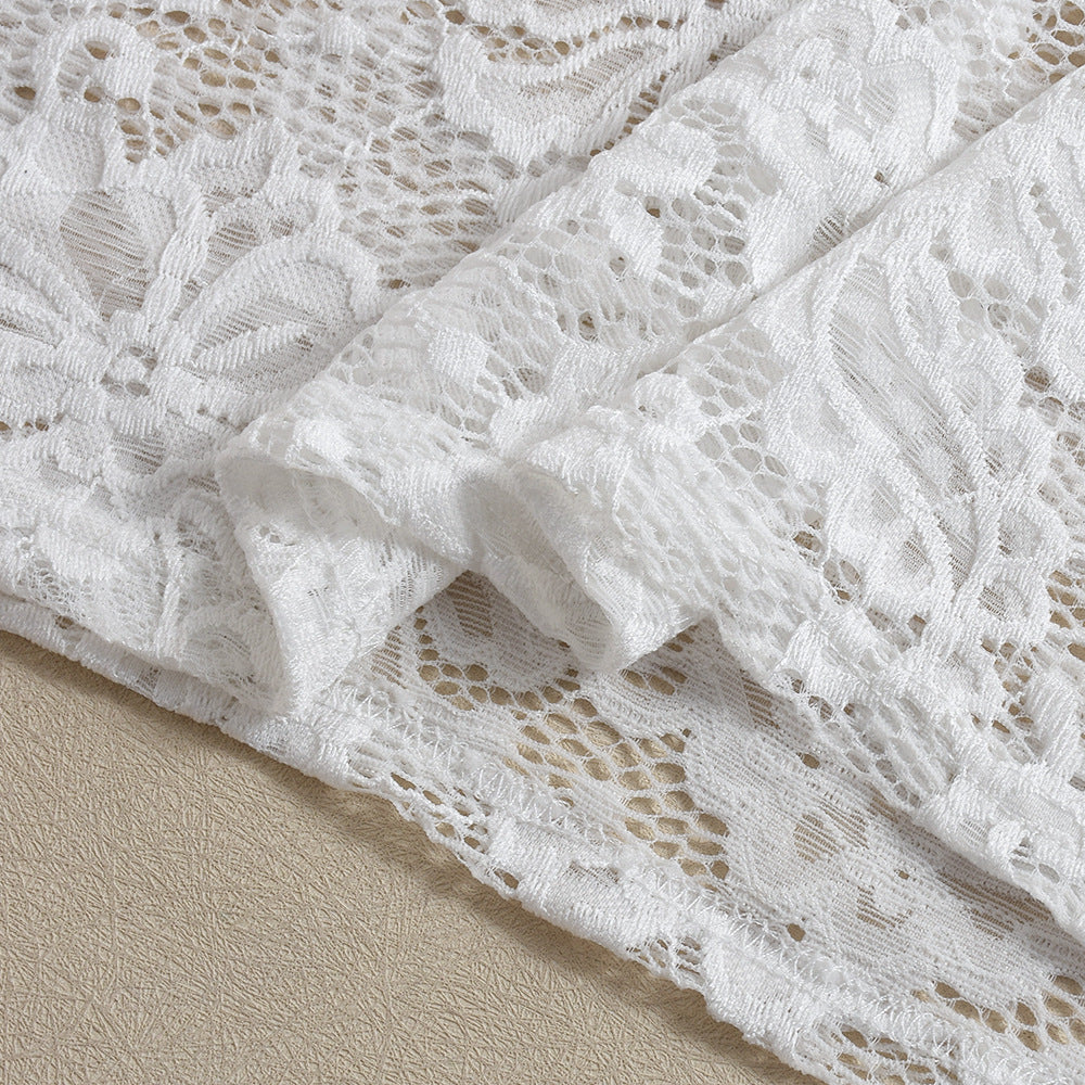 Women's See-Through slim Lace-Up Strap flower lace Bodycon dress 12