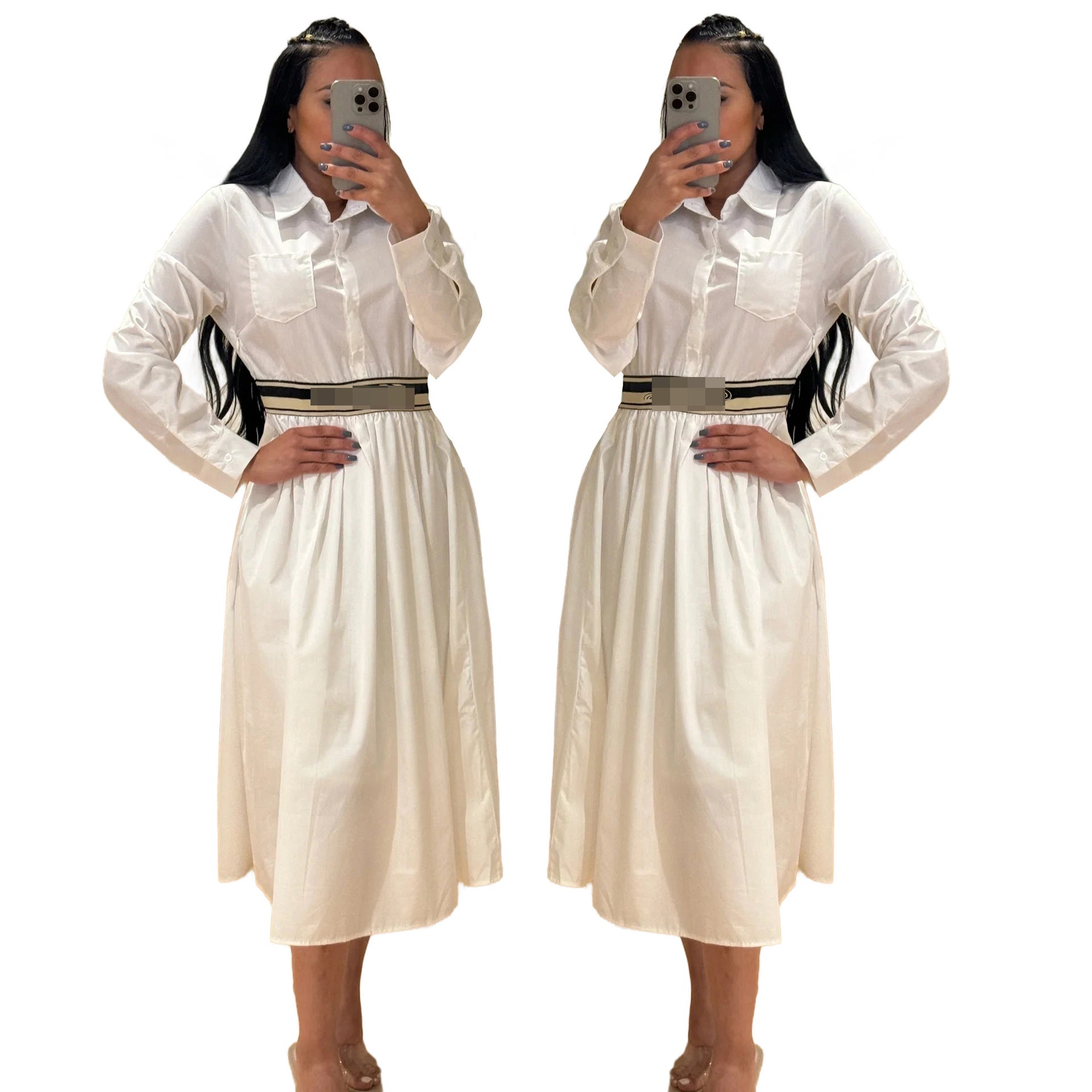 Women Autumn and Winter Elegant Shirt Dress (with Pockets) 4