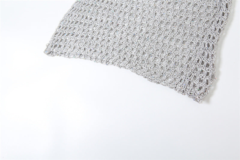 Summer Women Sexy Hollow Sequins Top and Bodycon Skirt Two-piece Set 18