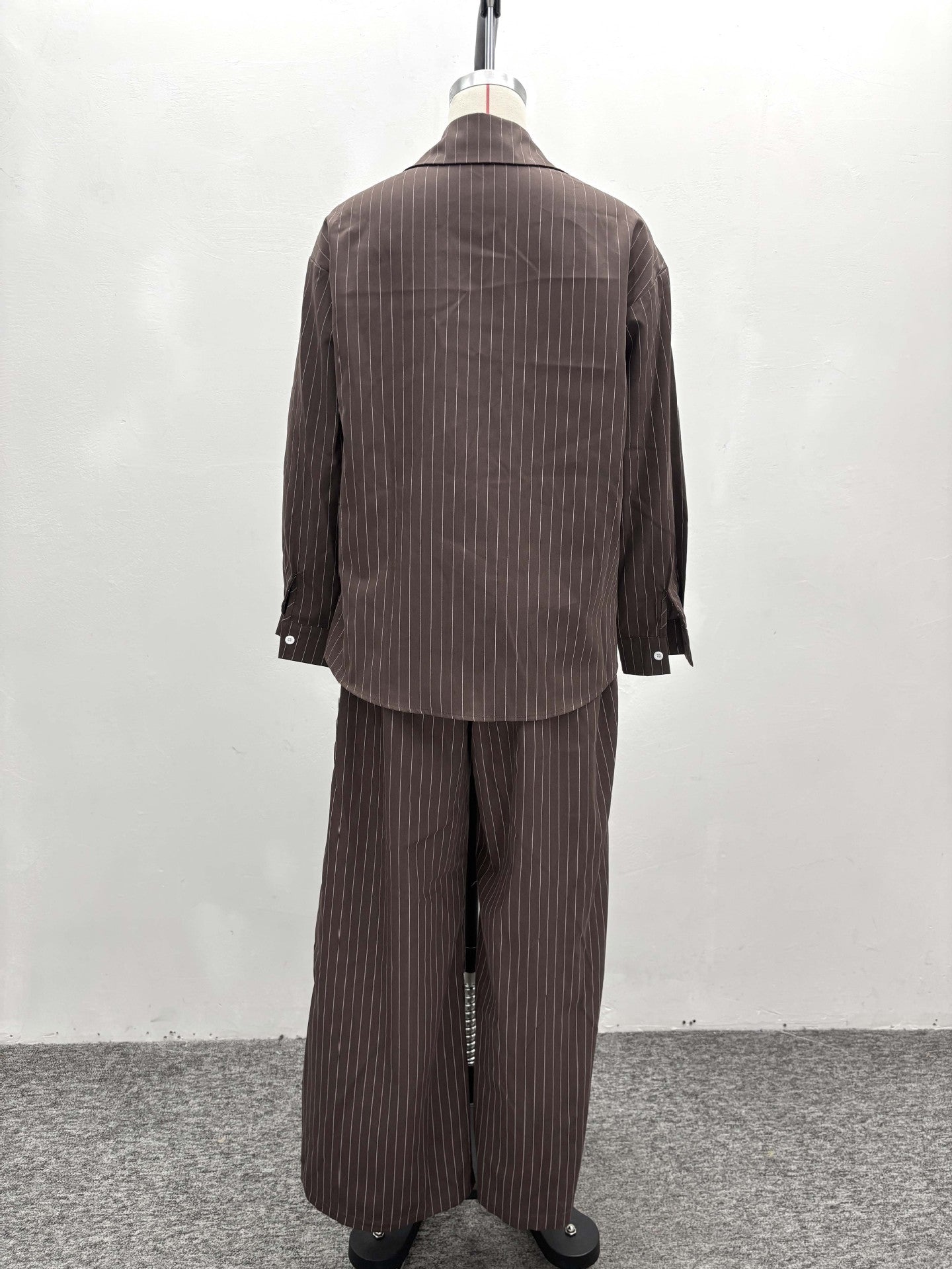 Plus Size High Waist Striped Shirt Trousers African Trendy Two Piece Set 9