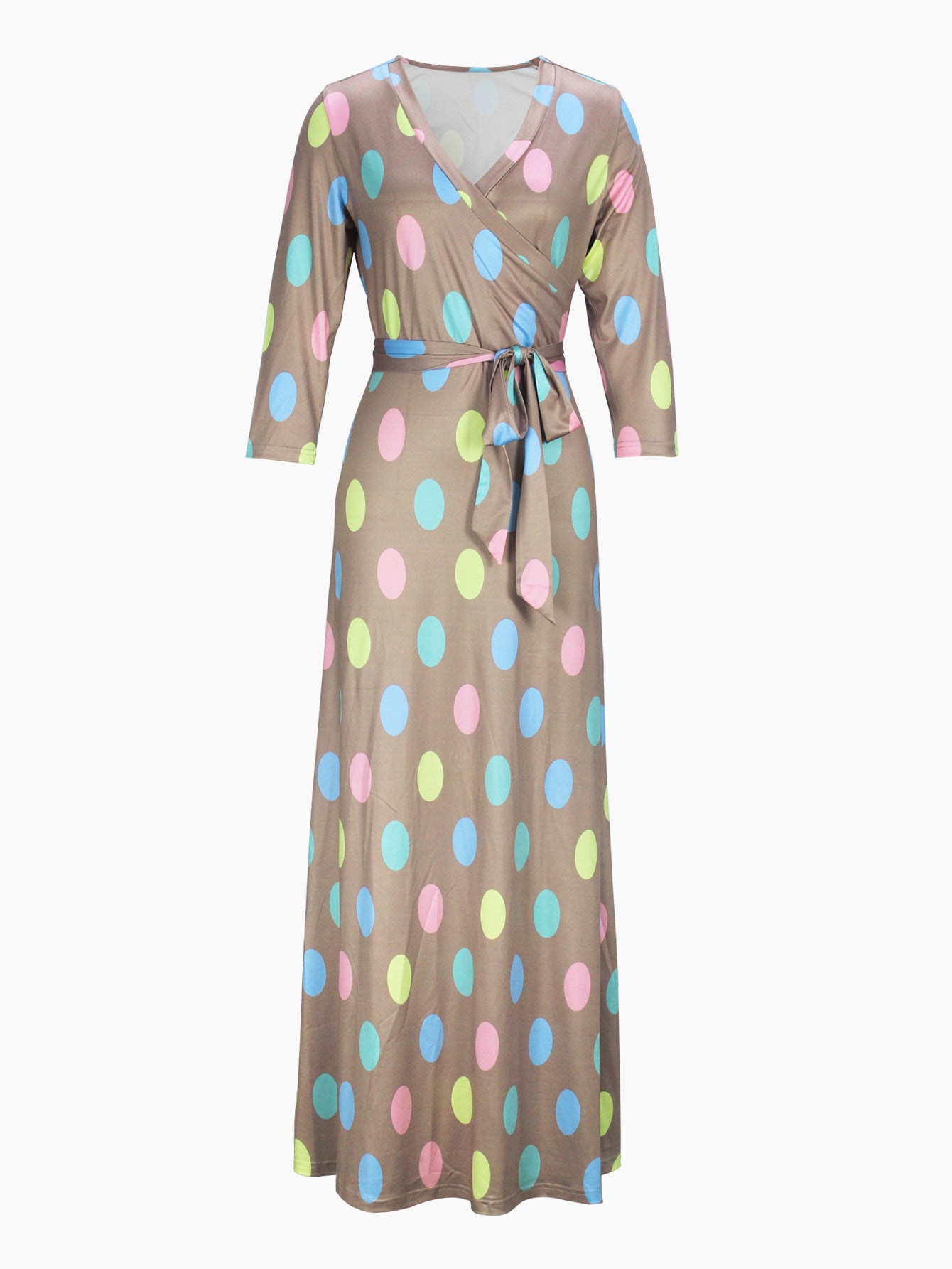 Spring Summer & Autumn Women's Fashion Elegant V-Neck Half-Sleeve Casual Long Dress 8