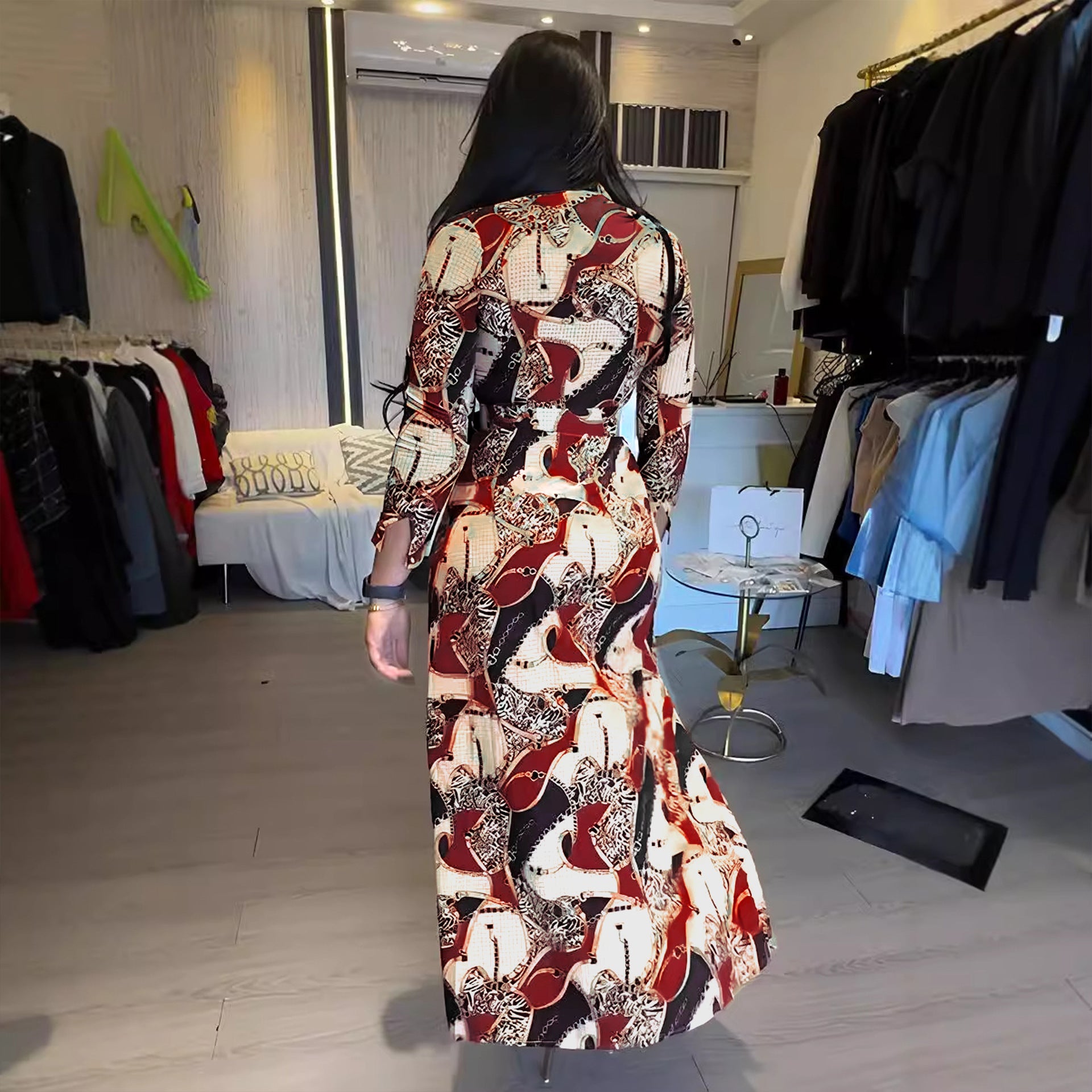 Women Printed Button-Style Side Slit Maxi Dress 4