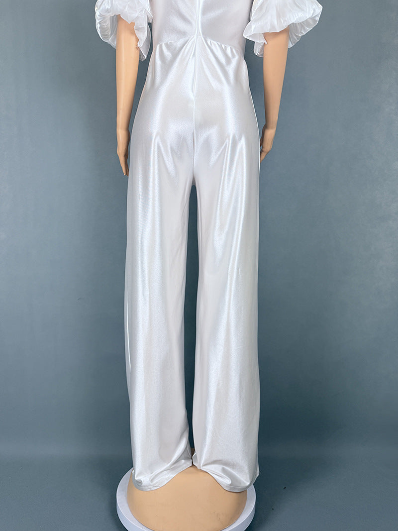 Women Slash Shoulder piled sleeve party Jumpsuit 15