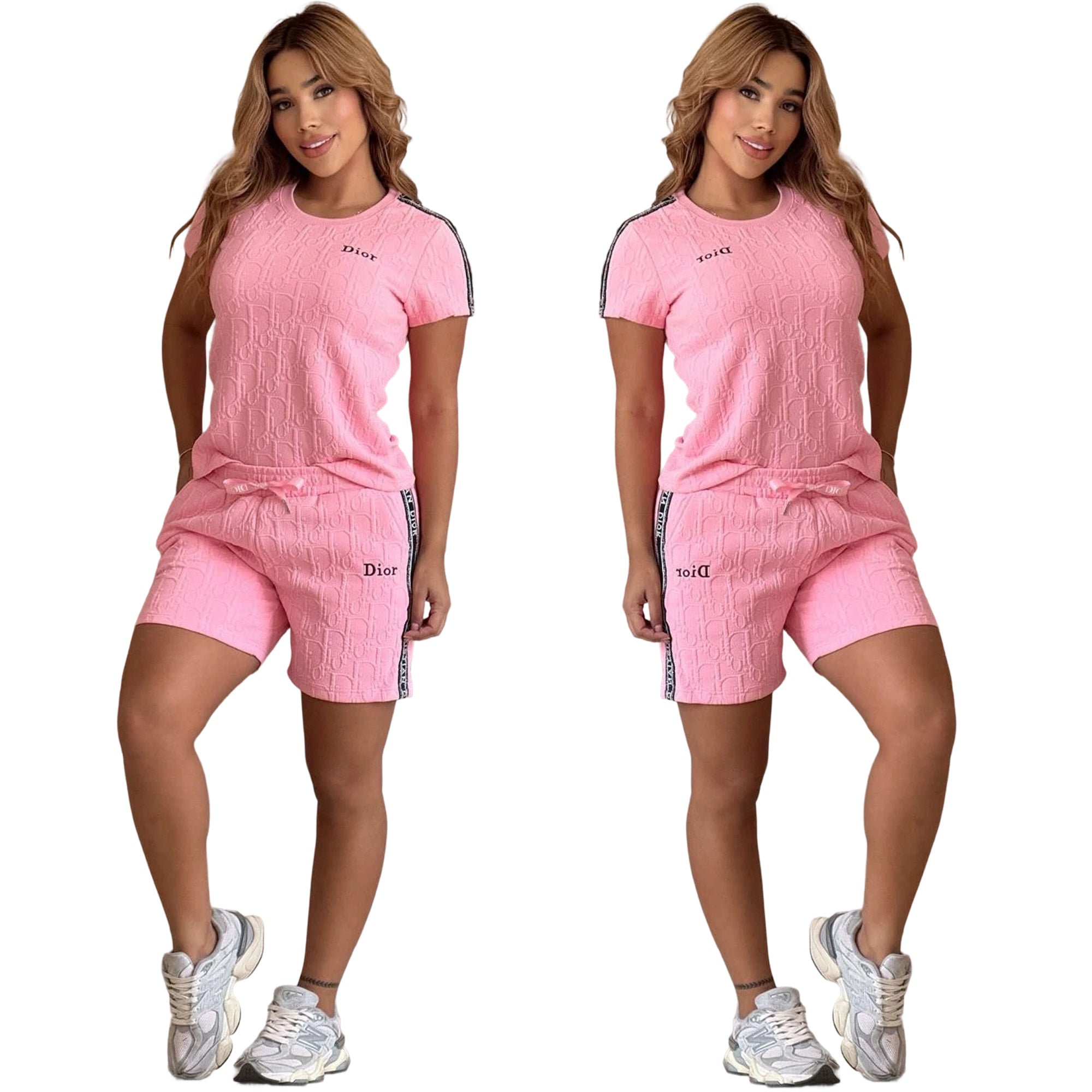 Fashionable Women's Embroidered Jacquard Short Sleeve Two Piece Shorts Set 6