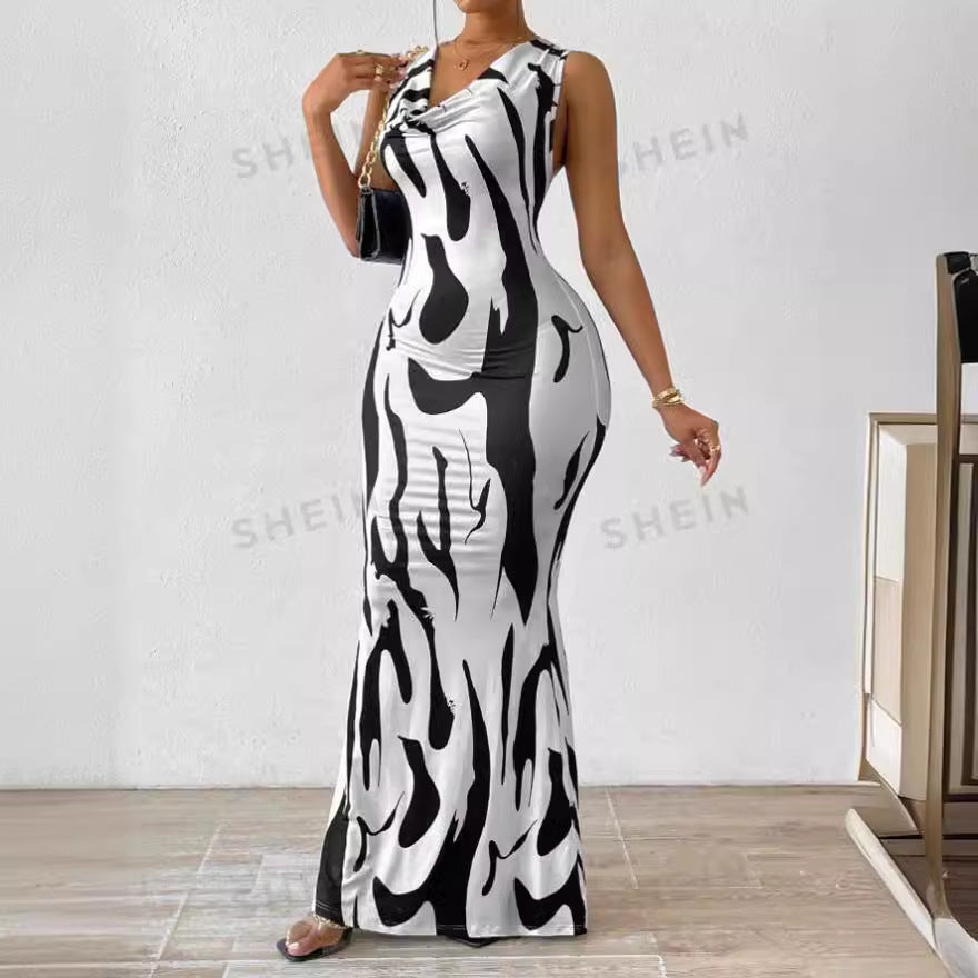 Spring Printed Sleeveless Women's Slim Long Dress 7