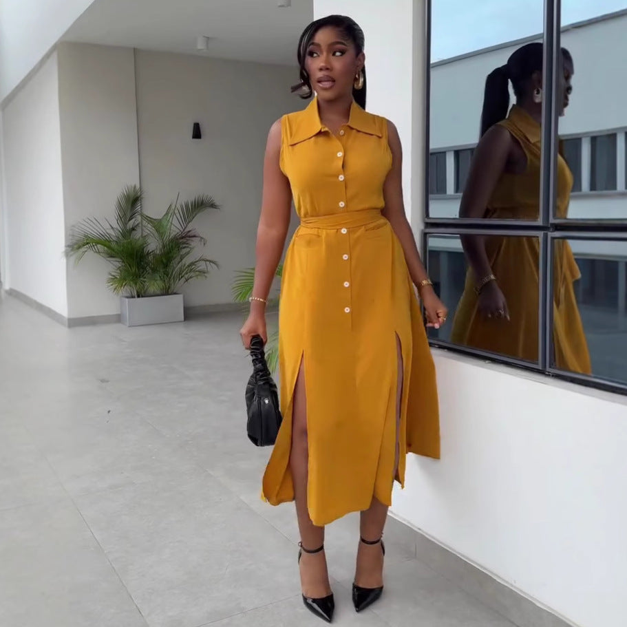 African Women's Loose Elegant Belt Slim Fit Vest Dress Plus Size Trendy Maxi Dress 3