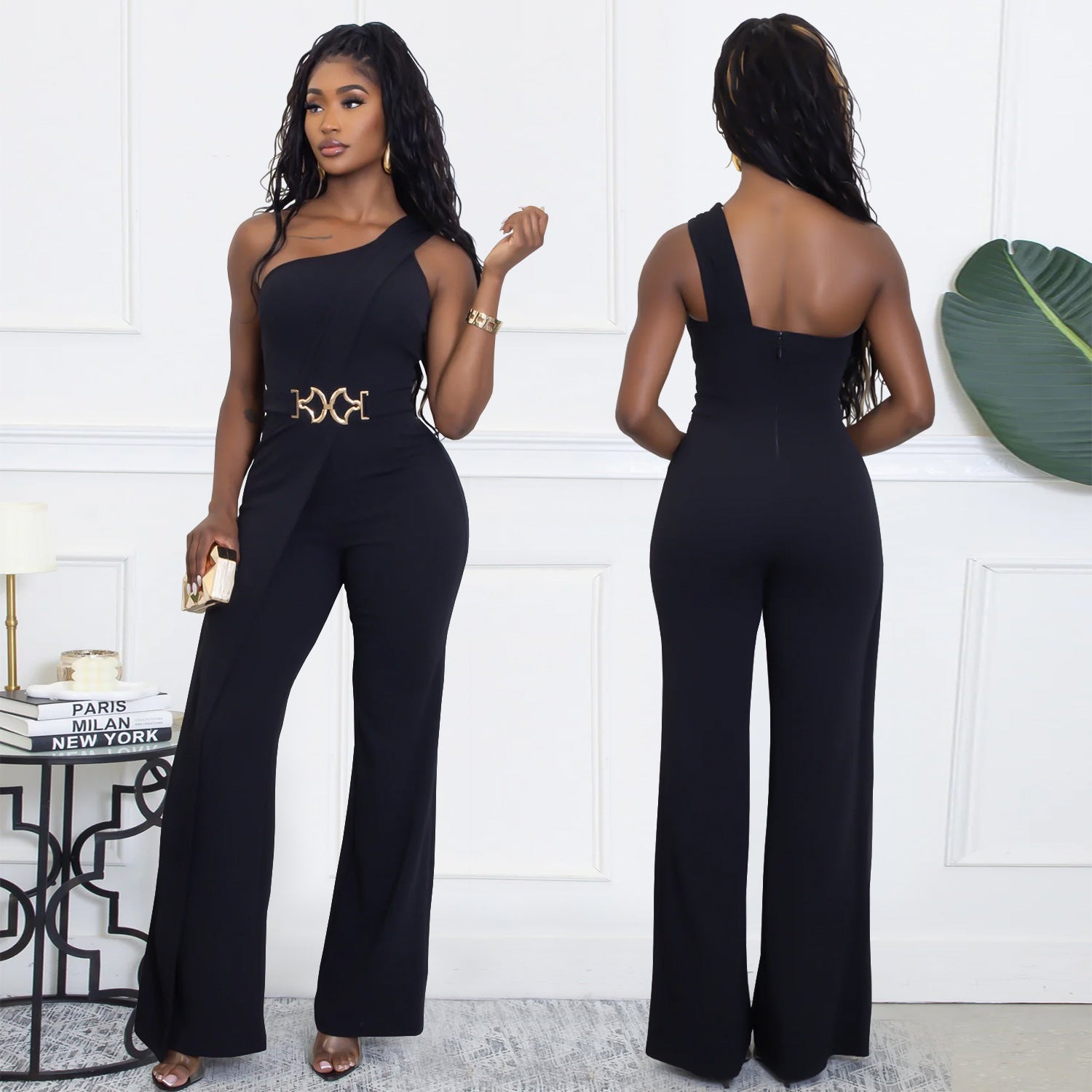 Women Summer Elegant Slash Shoulder Jumpsuit