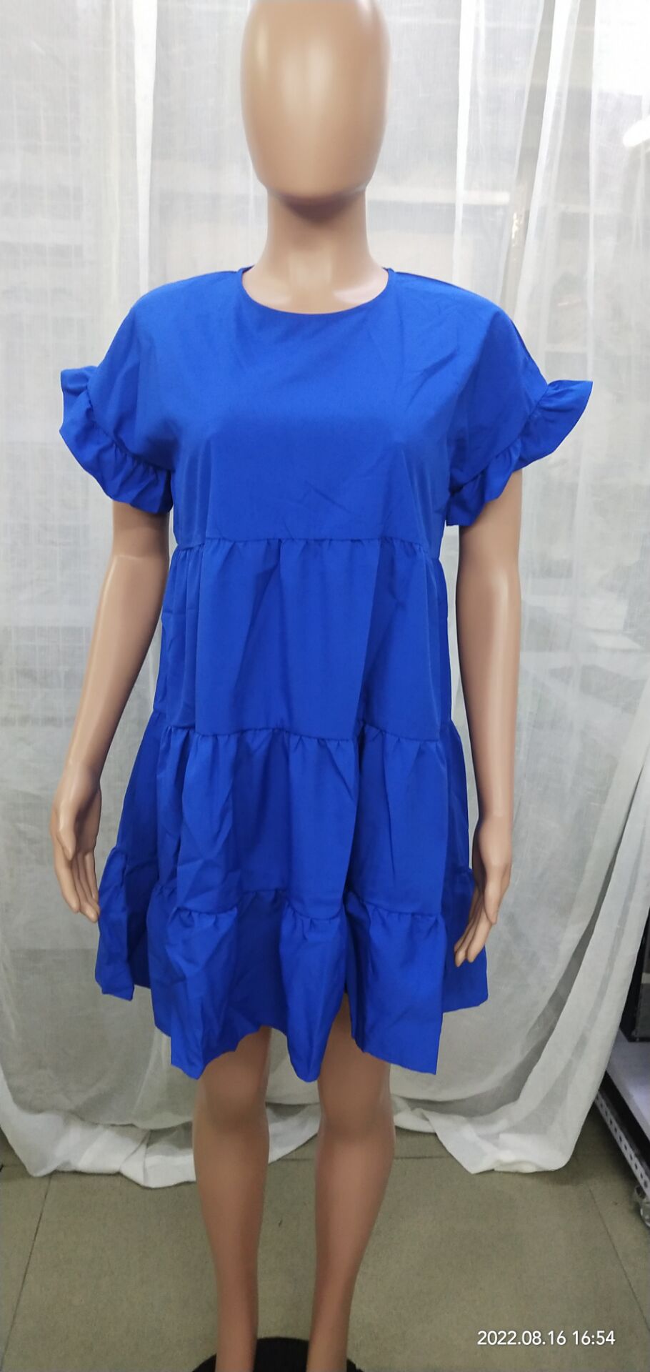 Women Summer Loose Bell Bottom Sleeve Round Neck Irregular Dress 16