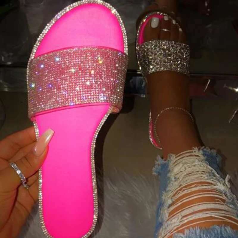 Women Diamond Rhinestone Flat Sandals Shoes 6