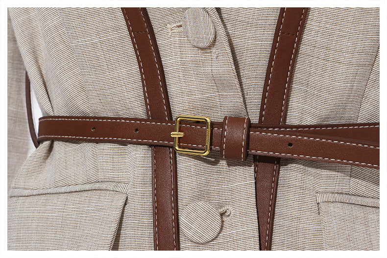 Fashion Leather Belt Patchwork Blazer Jacket 9