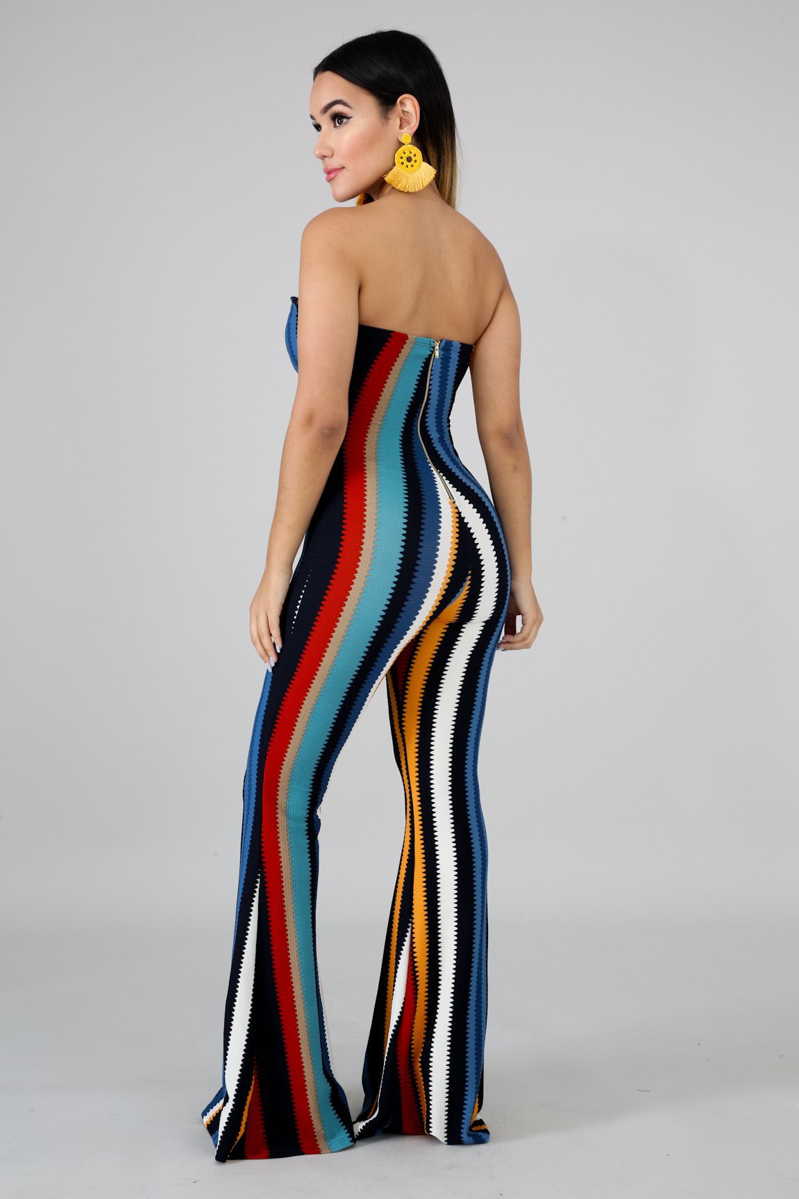 Sexy Stripe Printed Women's Strapless V-Neck Zjumpsuit 3
