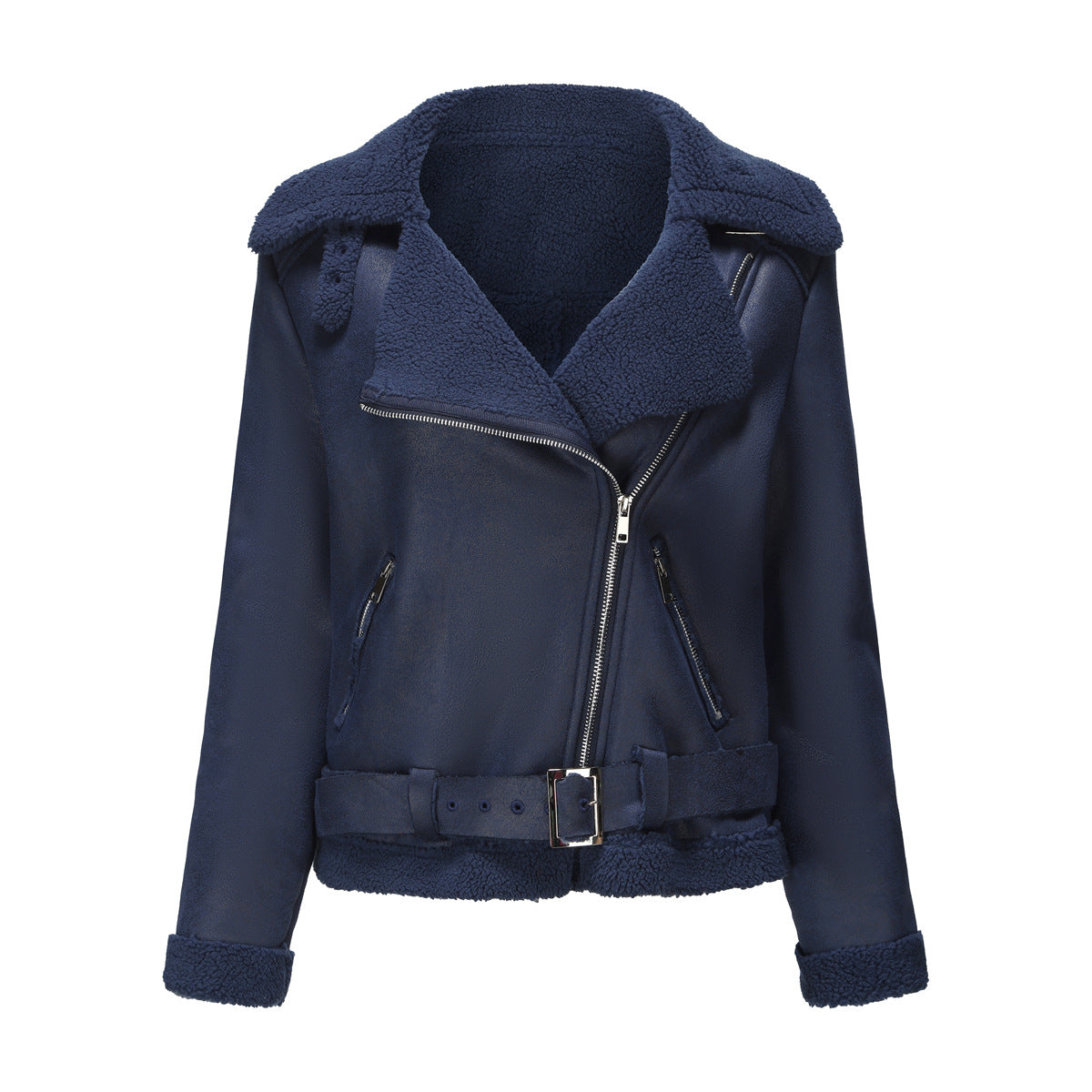 Autumn And Winter Fur Warm Women's Leather Jacket With Belt For Women Turndown Collar Coat 4