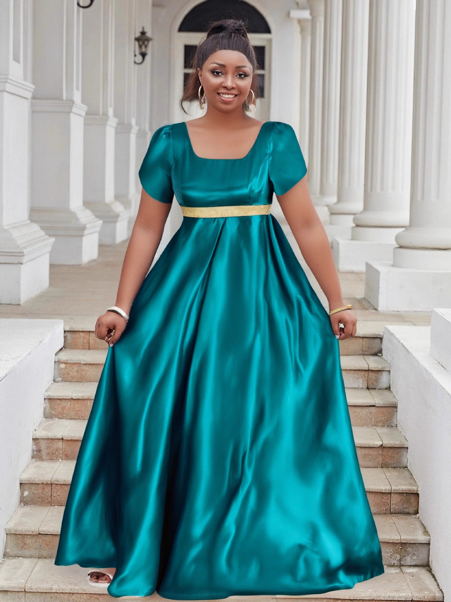 Luxury Satin U Neck Dress Elegant Plus Size Evening Gown