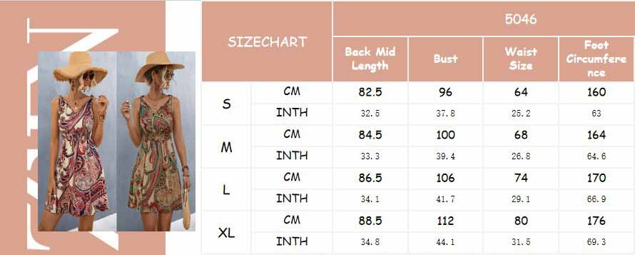 Spring Women's Printed V-Neck Sleeveless Casual Dress 10