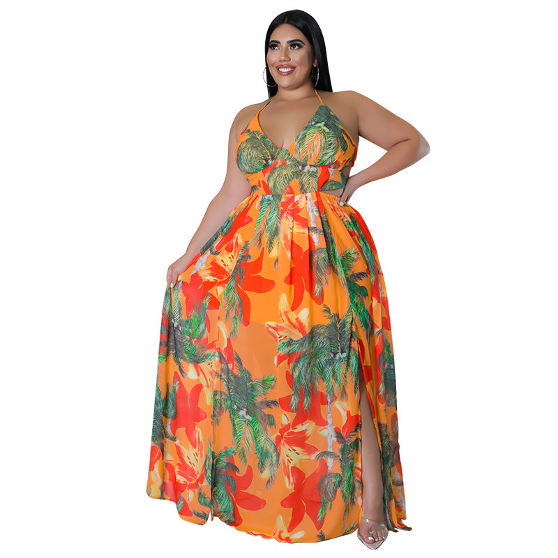 Plus Size Women summer sexy Lace-Up Backless print dress 14