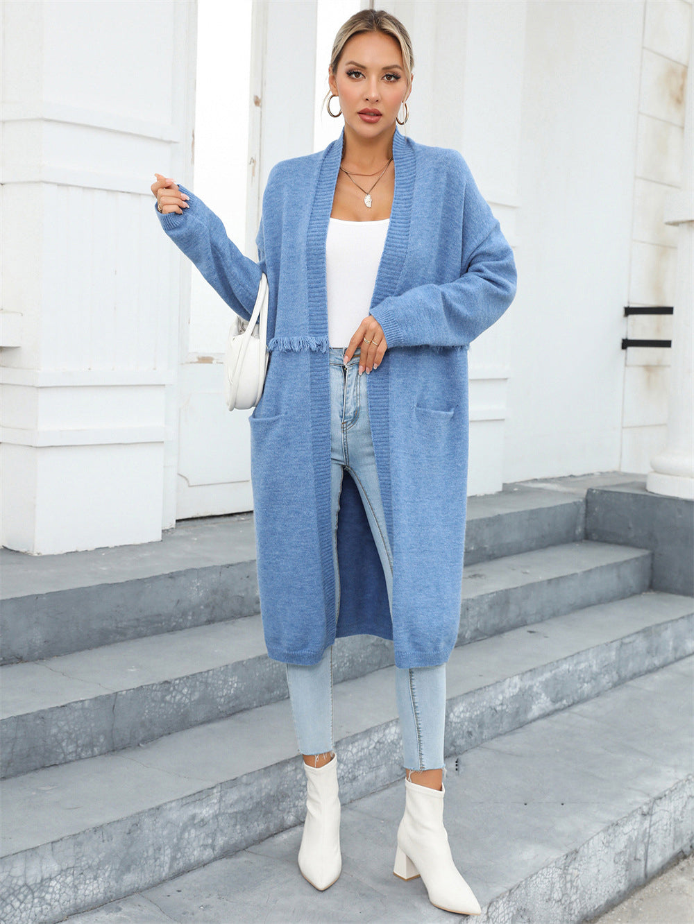 Winter Plus Size Long Cardigan Pocket Chic Fringe Sweater Coat 9