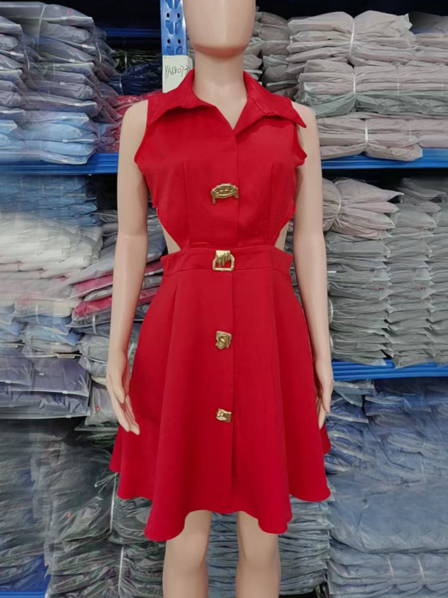 Women Summer French Polo Neck Sleeveless Dress 7