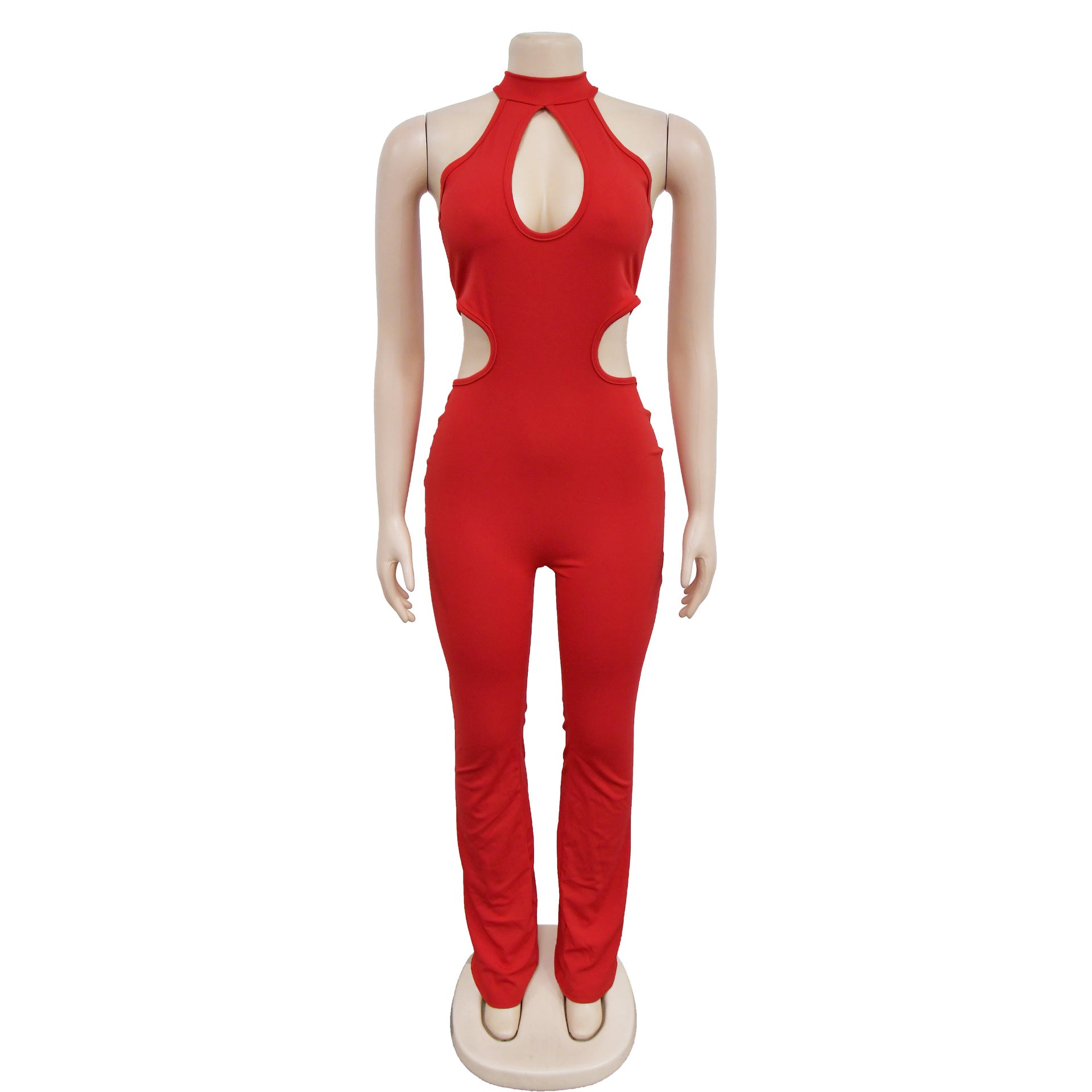 Women Solid Sexy Halter Neck Cutout Jumpsuit 27