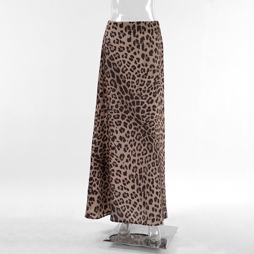 Women leopard print satin fishtail skirt 9