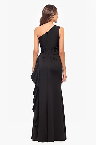 One-Shoulder Chic Elegant Solid Color Slim Waist High-Slit Side Ruffles Mermaid Evening Gown 7