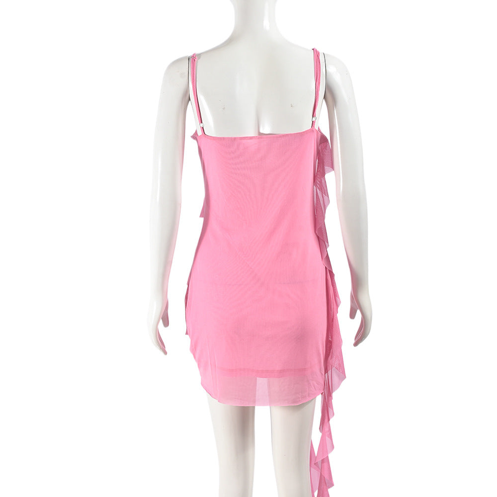 Women sexy suspender ruffle dress 6