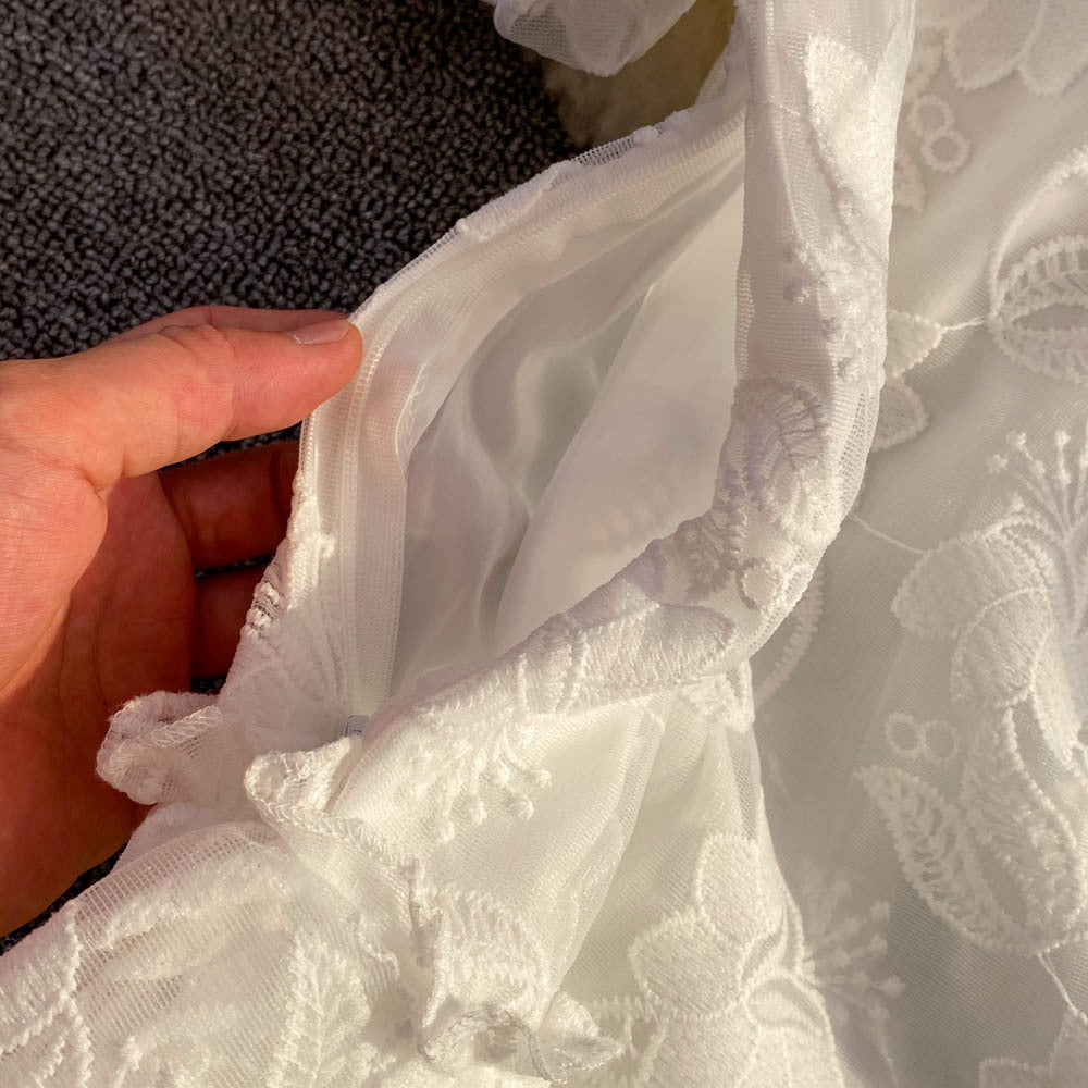 Summer Chic Elegant Turndown Collar Single-Breasted White Lace Embroidery A-Line Layer Dress 12