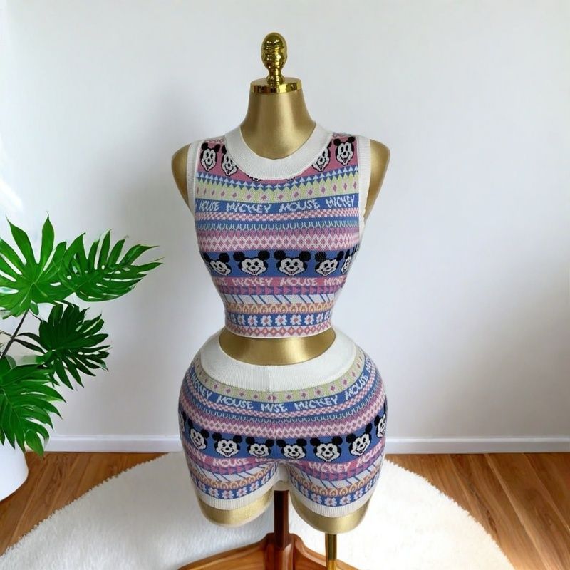 Women summer sweater tank top and shorts two-piece suit 4