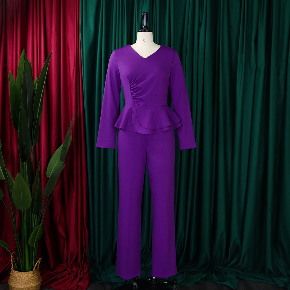 Autumn And Winter Fashion Ol Ruffled V-Neck Top And Pants Two-Piece Set 18