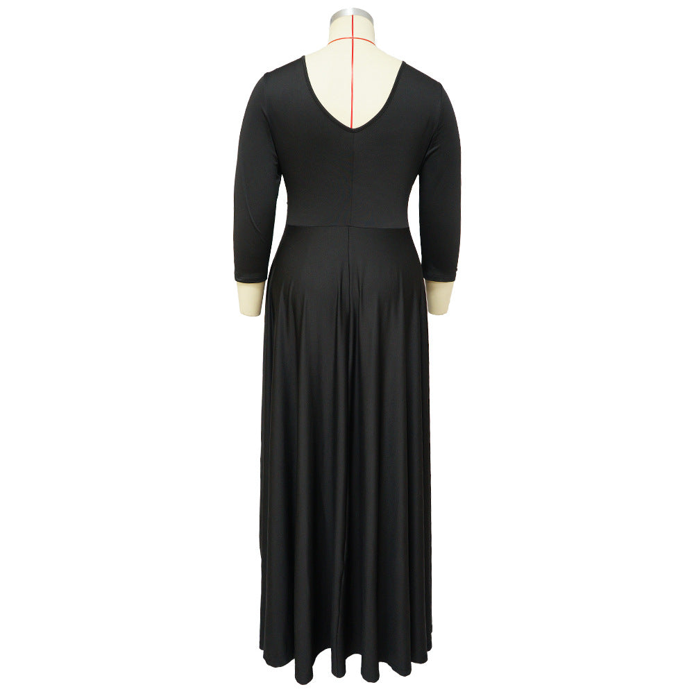 Plus Size Women's Solid Color V-Neck Sexy Wedding Long Dress 16