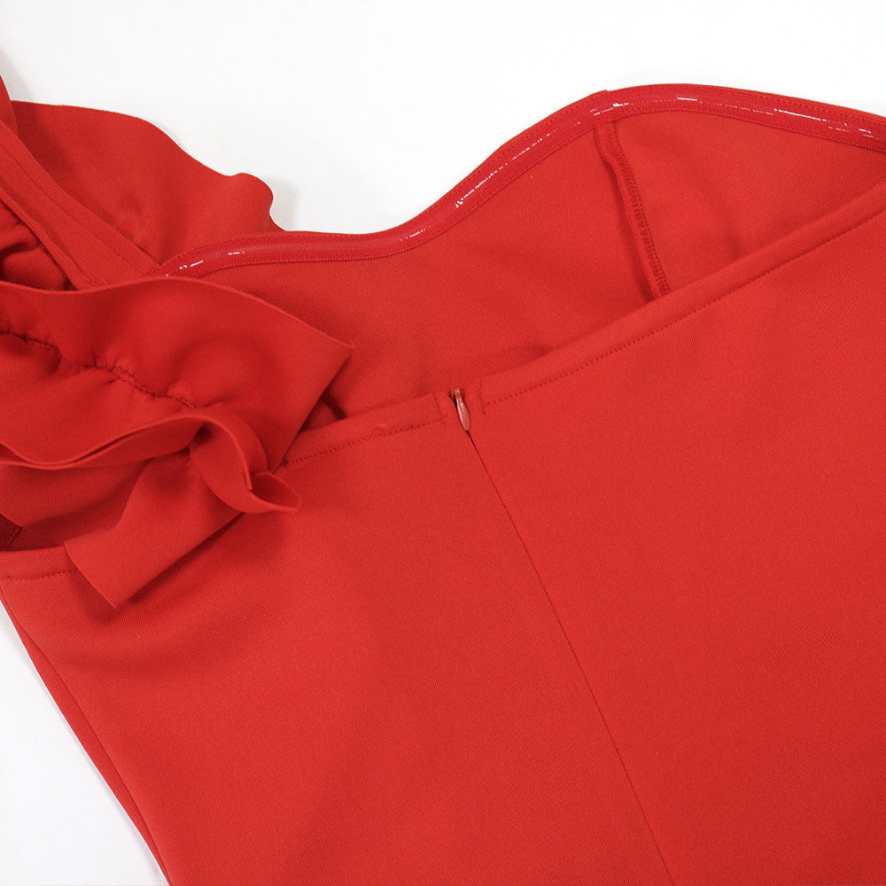 Women one shoulder ruffle edge formal party bodycon dress 20