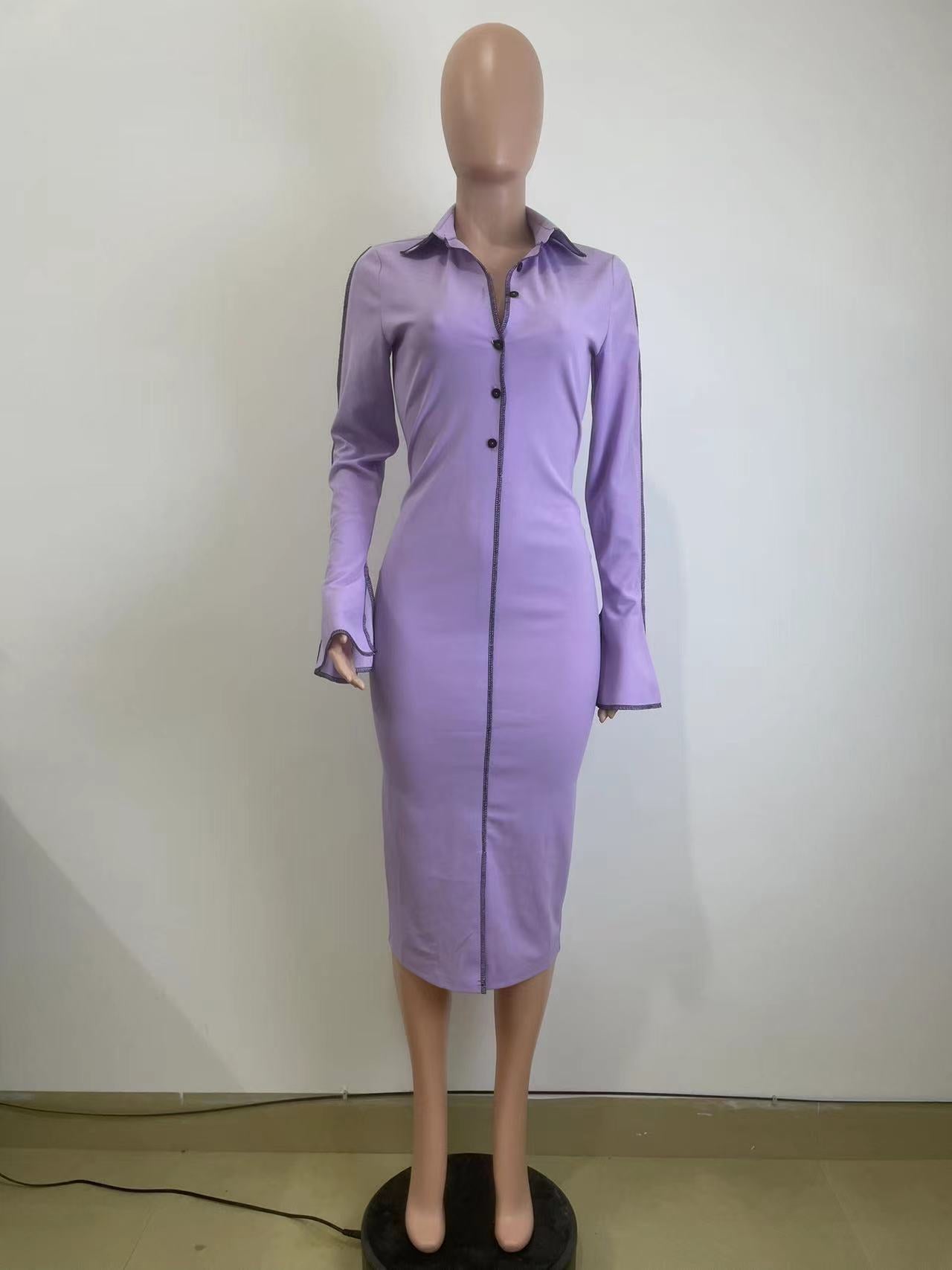 Women Bell Bottom Sleeve Button Dress 9