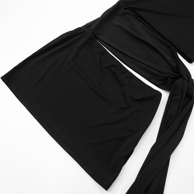 Women Summer Solid Slash Shoulder Off Shoulder Lace Hollow Sexy Bodycon Dress 13