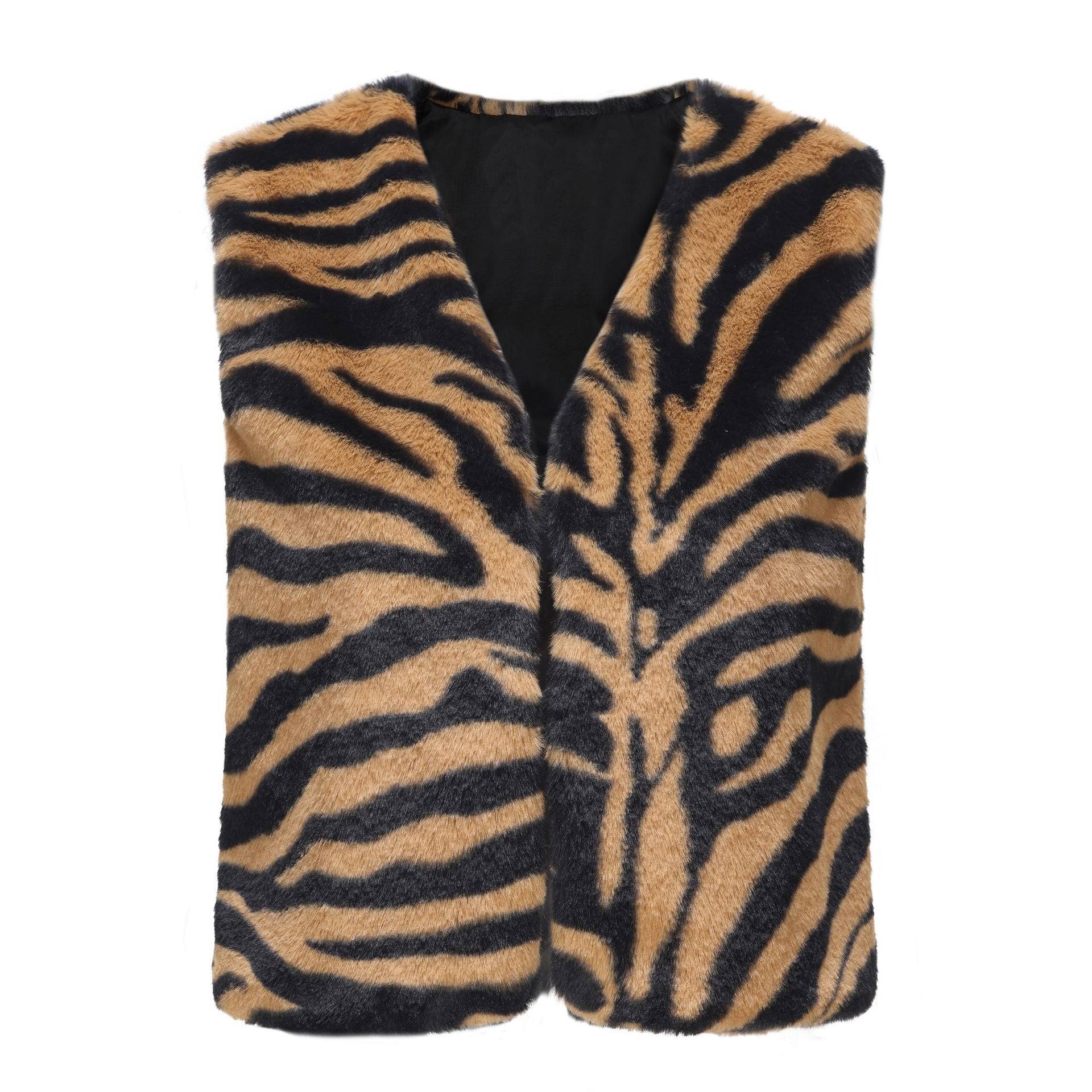 Women Autumn and Winter Leopard Faux Furry Crop Vest Jacket 8