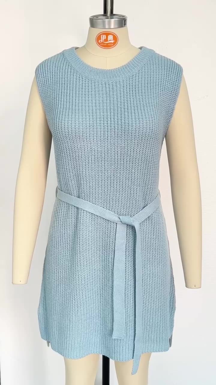 Spring Summer Women's Solid Color Round Neck Knitting Dress 18