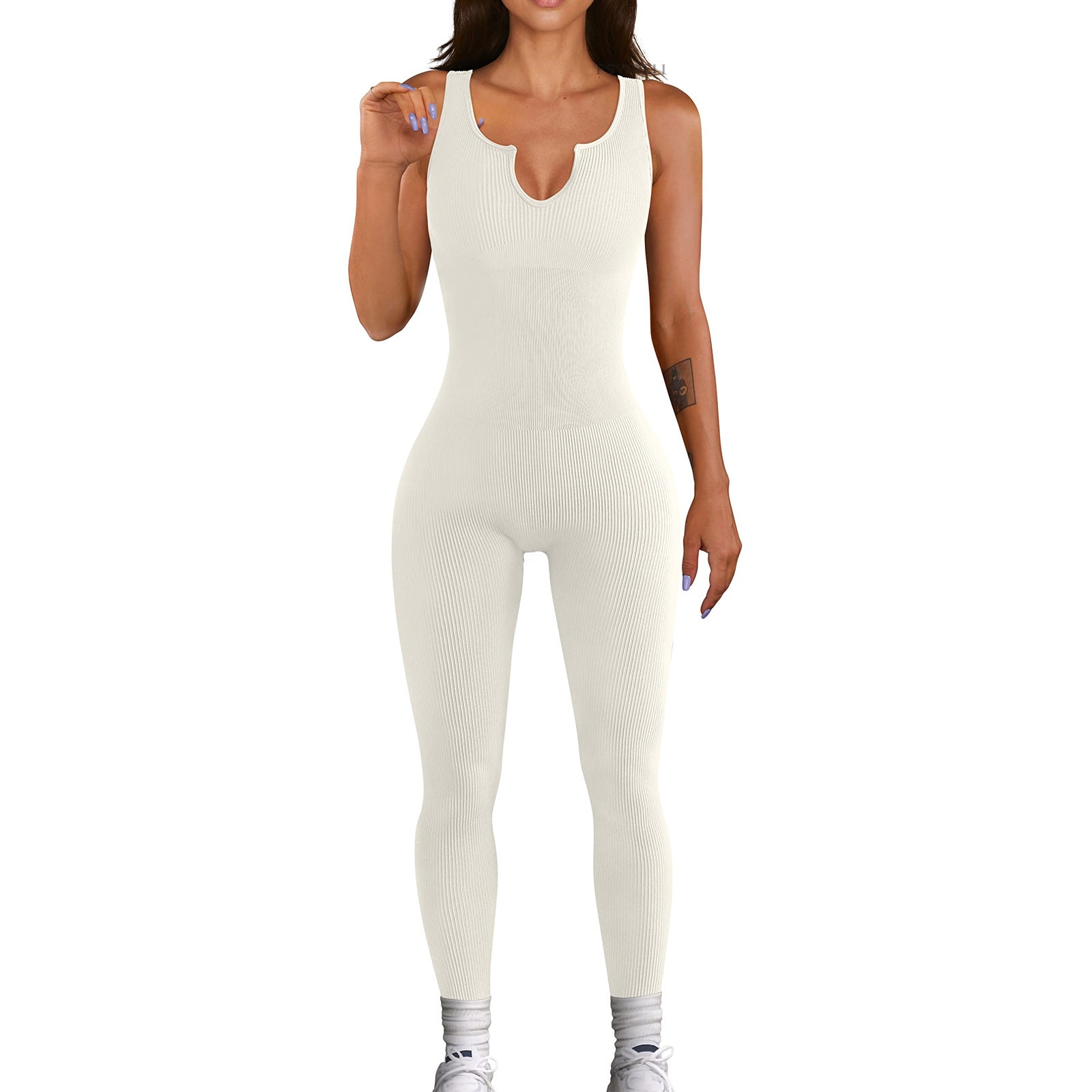 Women Sleeveless Stretch Ribbed Jumpsuit 4