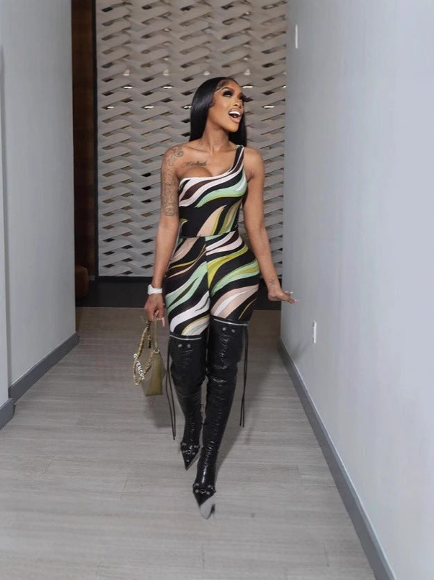 Women Sexy One-shoulder Jumpsuits 4