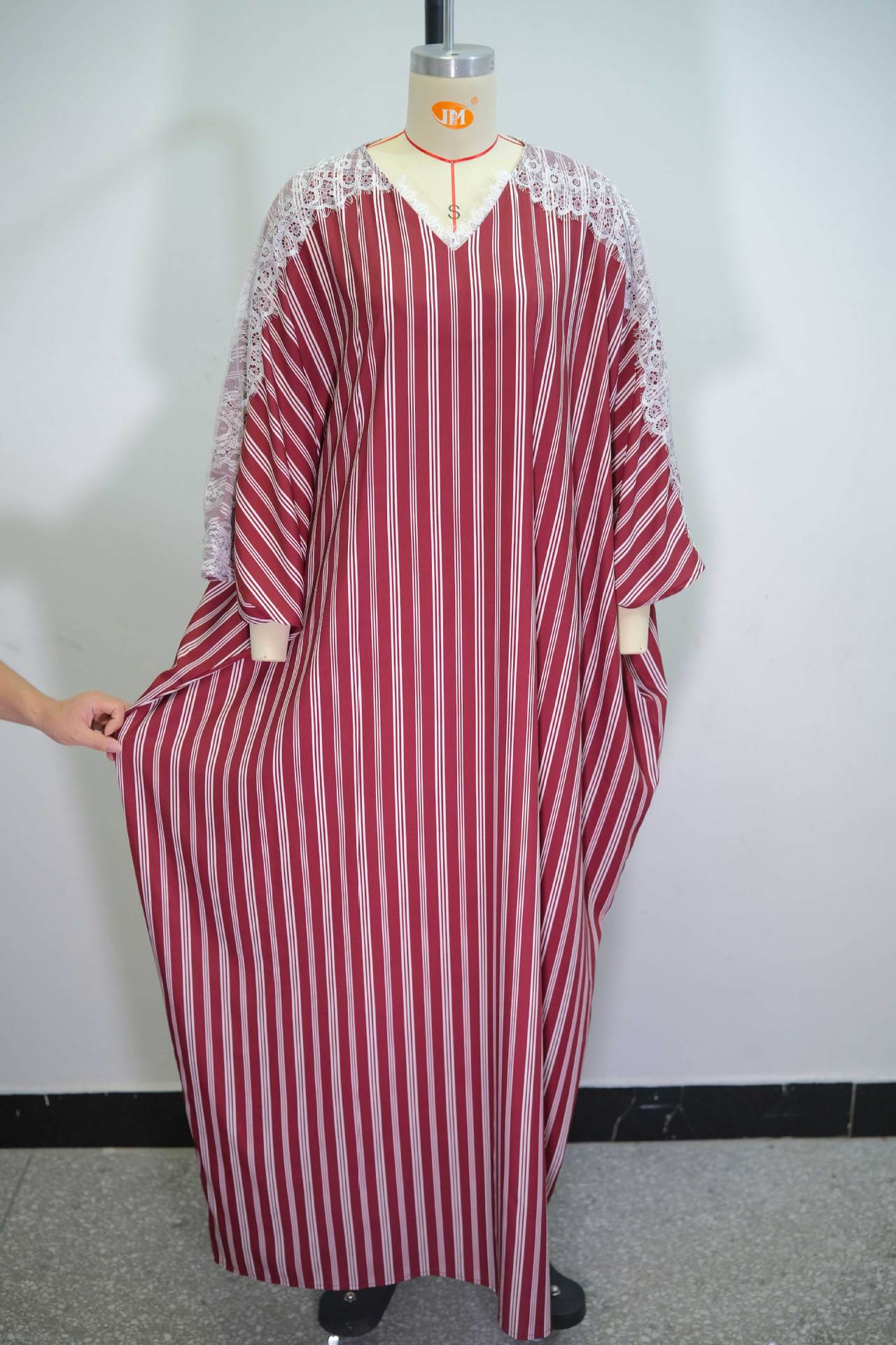 Women Summer Lace V-Neck Striped Dress 9