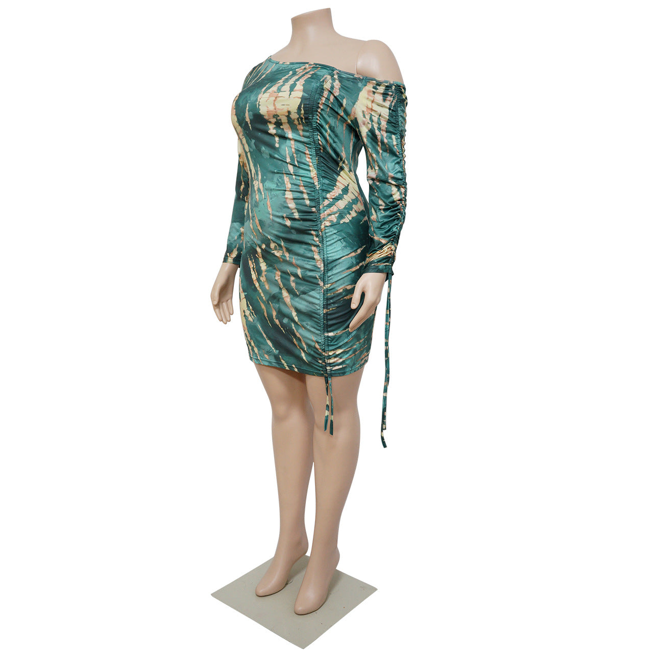 Plus Size Women's Sexy Slash Shoulder Nightclub Print Bodycon Dress 6