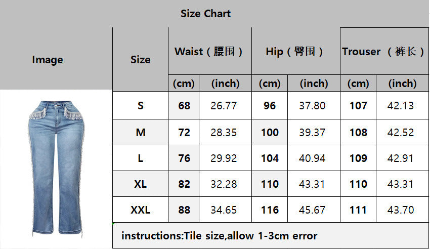 Straight-Leg Denim Pants Autumn High Waist Fashionable Retro Tassel Jeans 7