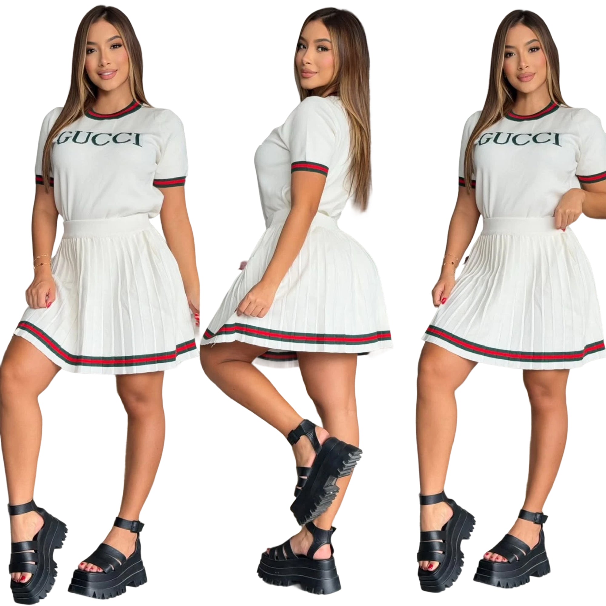 Women Print Short Sleeve and Skirt Two Piece Set 9