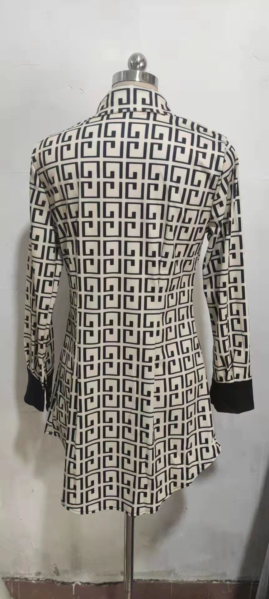 Fall Fashion Print Slim Waist Button Blouse Long Sleeve Shirt 14